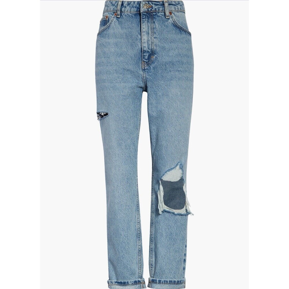 Women’s topshop ripped denim light wash high rise mom jeans 32x30